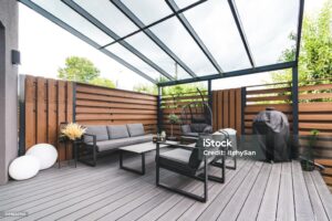 wood panel privacy deck